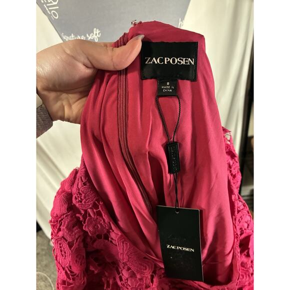 Zac Posen $395 Pink Floral Short Puff-Sleeve Lace Mini Dress 8 Fairy Romantic - Picture 7 of 10